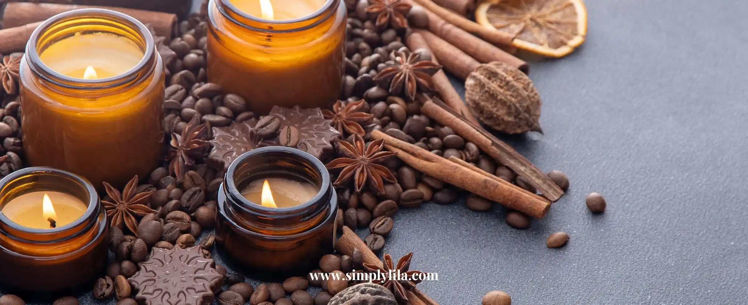 Natural spice scented candles with coffee beans cinnamon and star anise