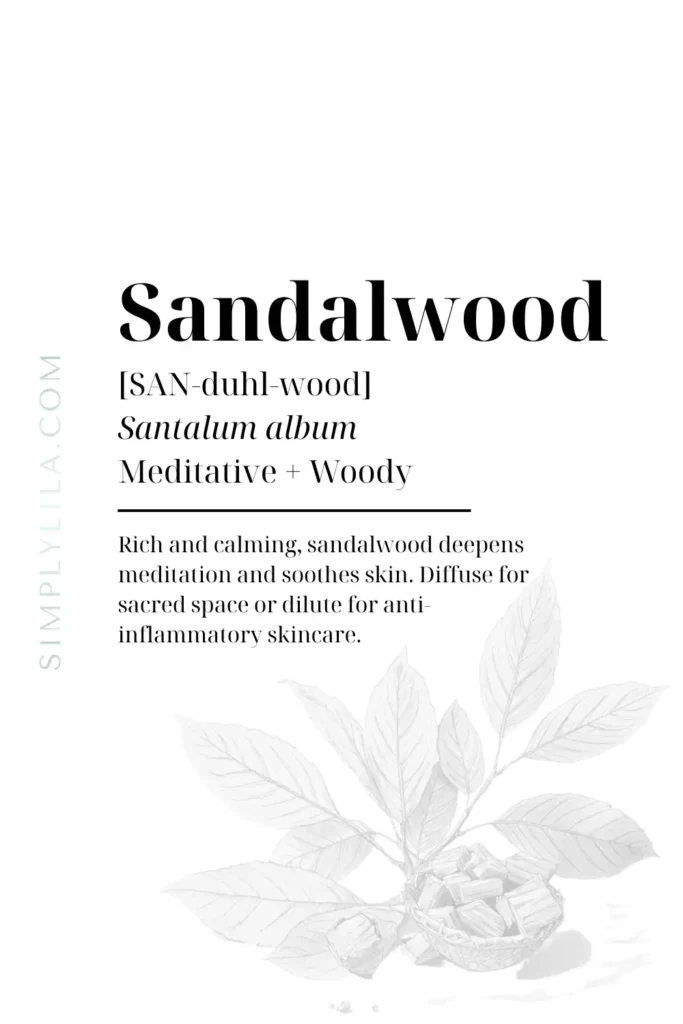 sandalwood essential oil benefits Santalum album calming aromatherapy oil