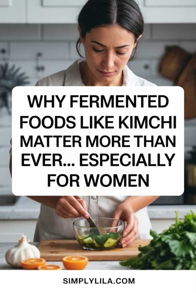 Preparation of kimchi and salad, showcasing healthy fermented foods for women.